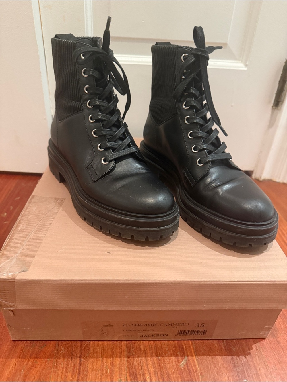 Gianvito Rossi MARTIS 20 Black Lace-Up Platform Boots with Ribbed Ankle